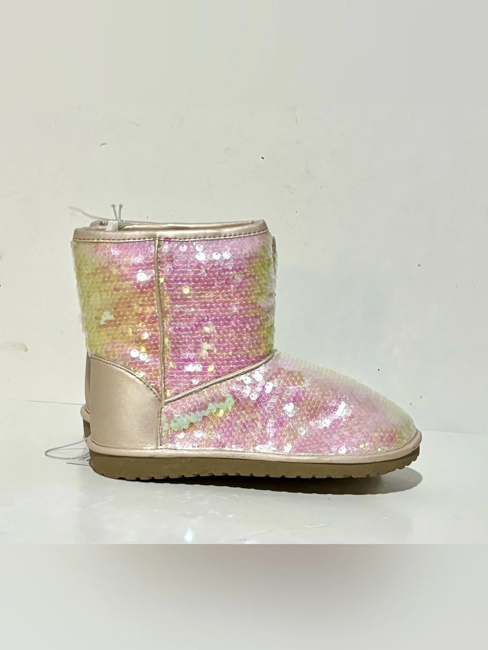 The Children's Place Iridescent Sequin Short Boots - Pastel Pink & Yellow NWT